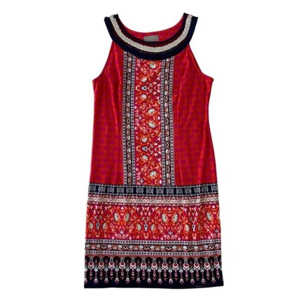 Laura petite dress beaded silver collar sleeveless pink red navy blue size 8 - Picture 2 of 7